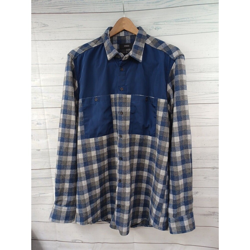 2Y Premium Flannel Shirt  XL Blue Plaid Pockets Colorblock